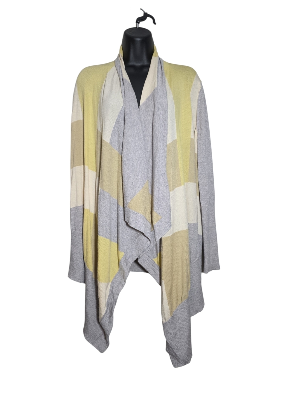 St. John 100% Wool Colorblock Waterfall Cardigan Grey Yellow Cream S